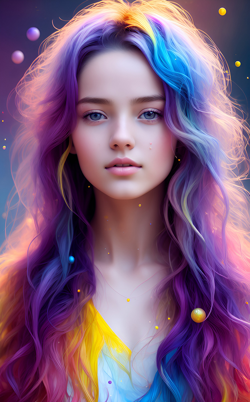 Ai美女,Ai生成美女图片,Colorful beautiful woman: a woman 18-years old, messy hair, oil painting